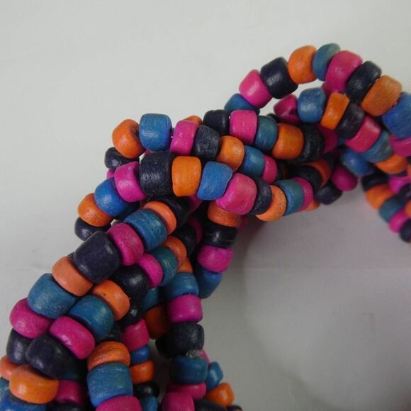 Braided Wooden Dyed Boho Bracelet Beaded Chunky Orange Pink Blue Festival - Picture 6 of 6